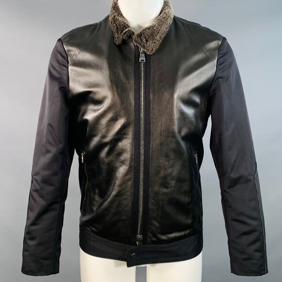 HUGO BOSS Size 40 Cliker Black Lambskin Leather Nylon Zip Up Jacket - Picture 1 of 9